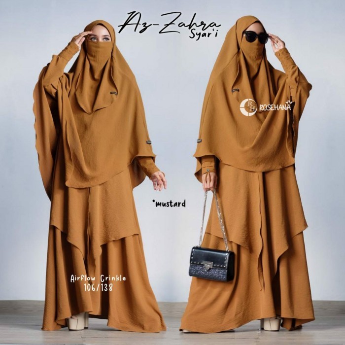 Setelan Syari Gamis Khimar Cadar Az-Zahra Azzahra Airflow Ori Rosehana {TerlarisBest Seller}