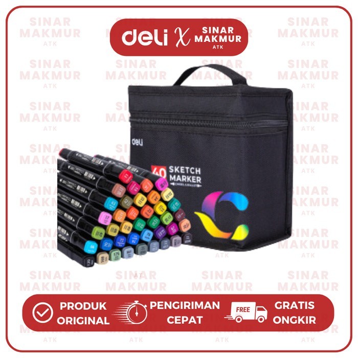 

Sketch Marker Dual Tip Alcohol Based 40 Warna Deli 70806-40 (Set)