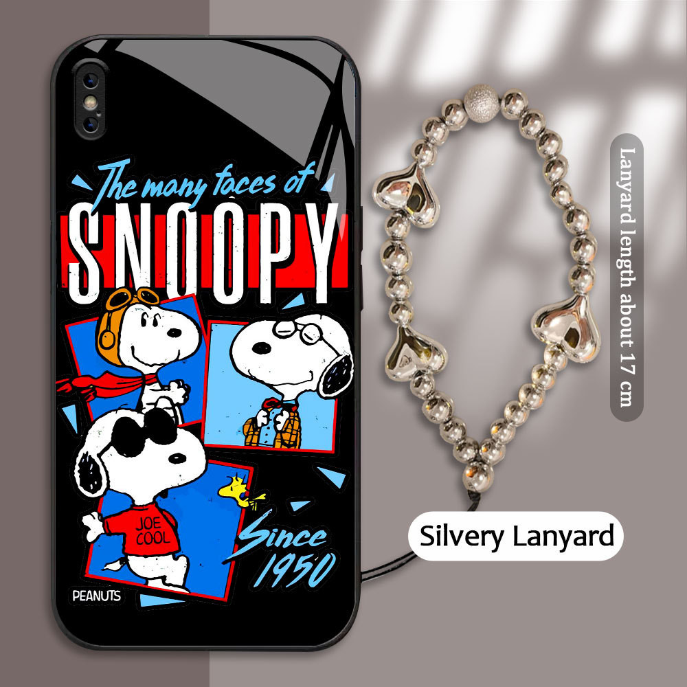 For Apple iPhone X XR XS MAX Casing Skin Handphone  Lucu SNOOPY Glass kesing Phone Case edge Silicon