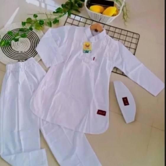 SETELAN BAJU KOKO ANAK PUTIH POLOS A&J