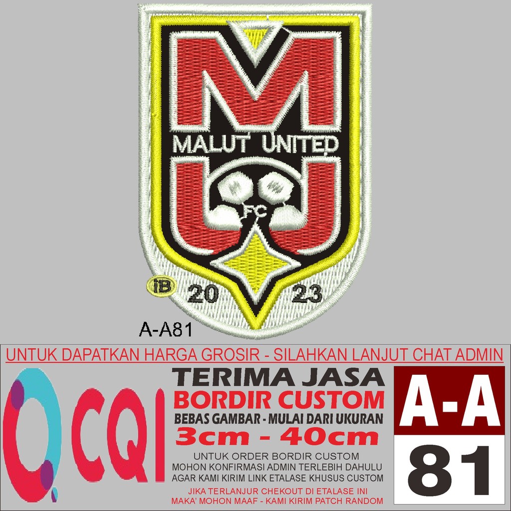 PATCH BORDIR LOGO BOLA BRI LIGA INDONESIA CLUB MALUKU UNITED/MALUT ( A-A81 )OCQI EMBROIDERY TESTIMON