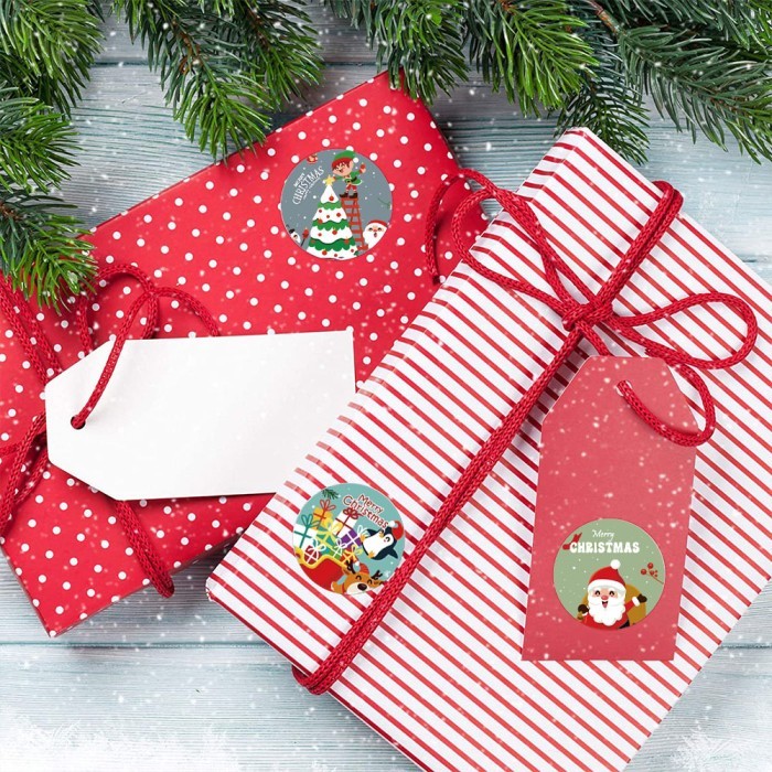 

500 Pcs Stiker Label Natal Christmas Snowman Happy Holiday