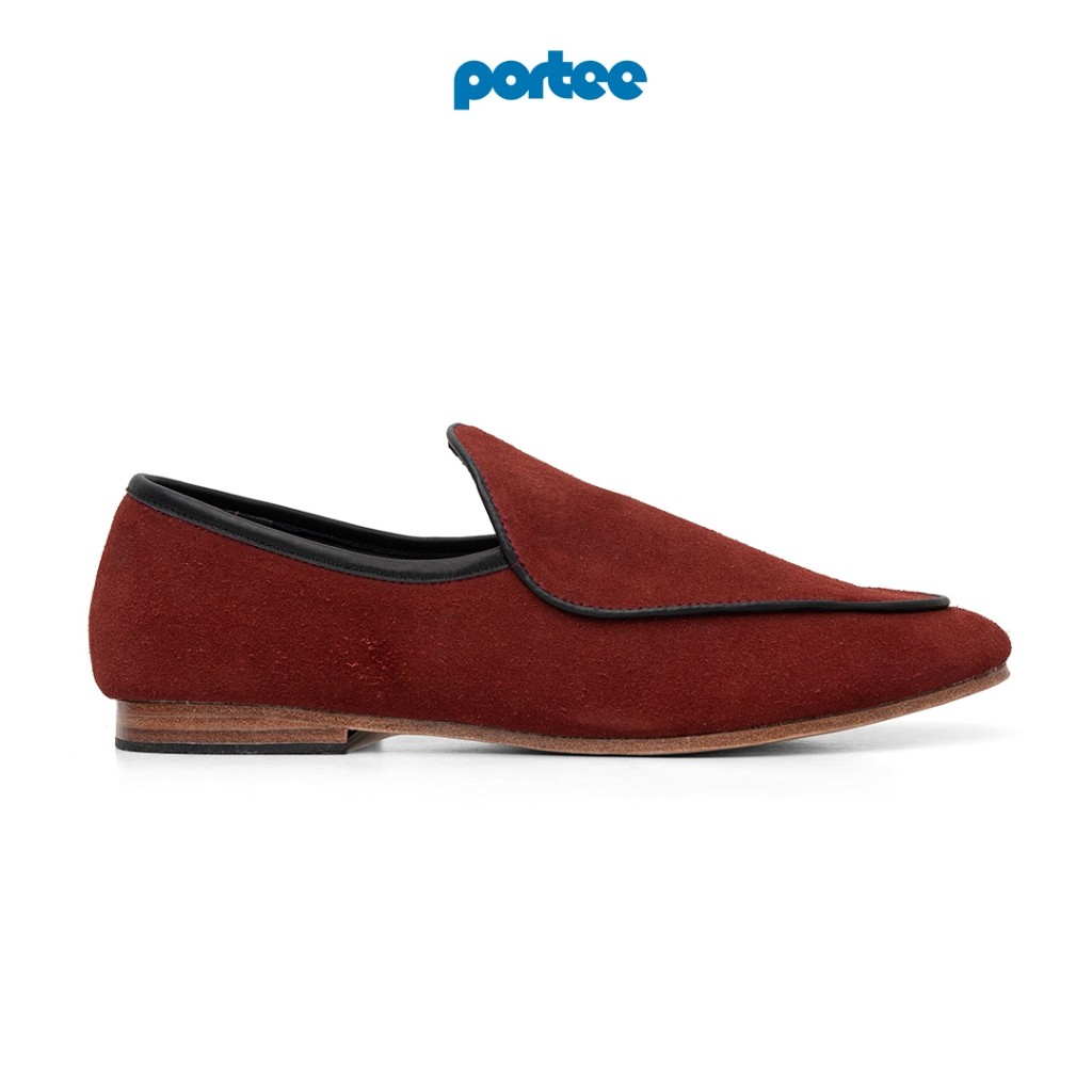 Sepatu Kulit Pria Portee Goods Loafers Belgian Suede Burgundy
