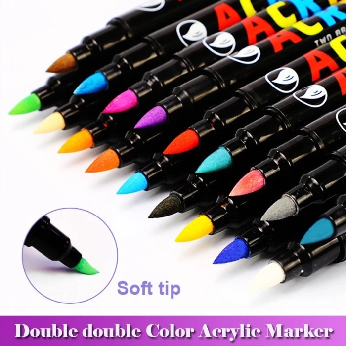 

TERLARIS! 36/60 Colors Acrylic Paint Marker Dual Brush Marker Pens For