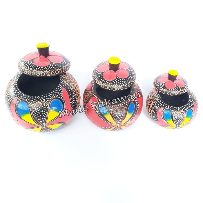 @=@=@=@=] 1 Set Wadah tempat permen motf buah kayu lukis Bali isi 3pcs