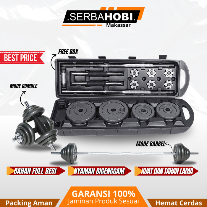 HOT SALE Dumble Dumbell Dumbel Barbel Set Barbel 2 in 1 PVC / Barbel Box Besi / 20kg / 30kg / 40kg