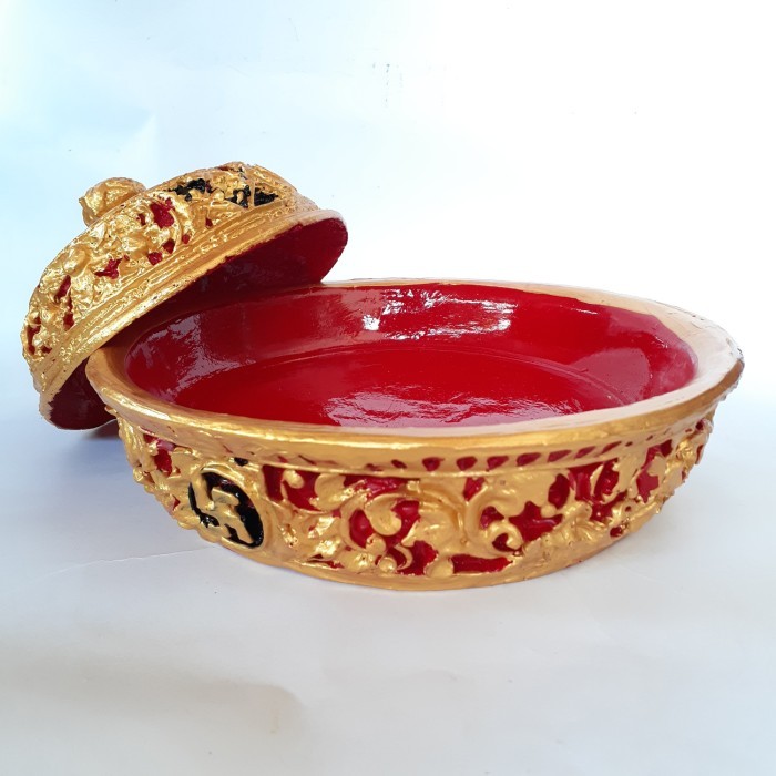 >>>>>] Wadah bokor ukir fiber bali diameter 30cm 1 set tatakan tutup