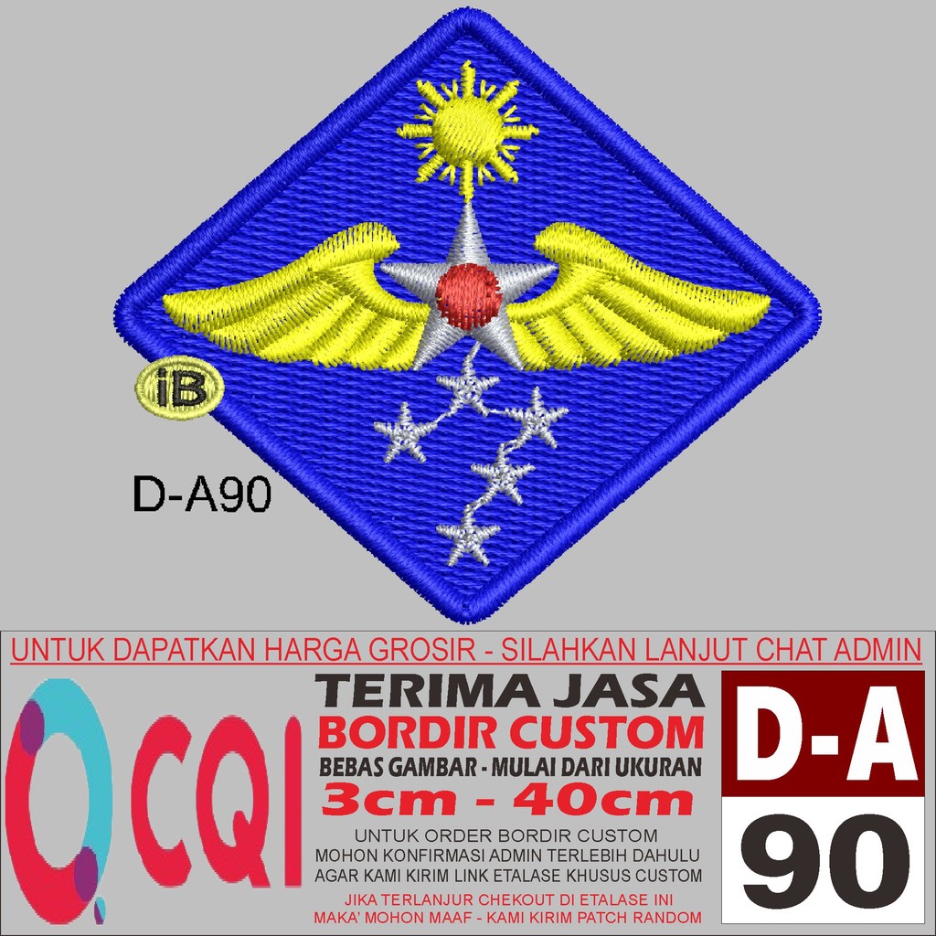 PATCH BORDIR LOGO D-A90 WW2 ARMY AIR FORCE - OCQI EMBROIDERY TESTIMONI