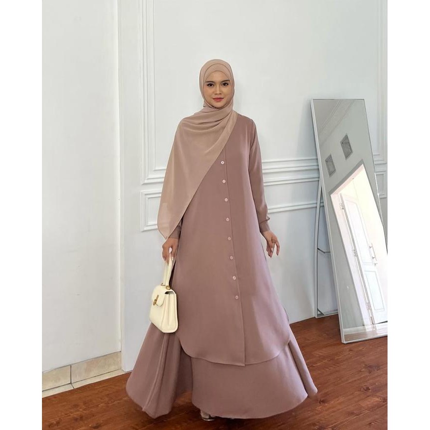 Elmiza - Ciara Tunik Bahan Premium Safeena Platinum - Long Tunik Daily Kantor Kuliah Full Kancing