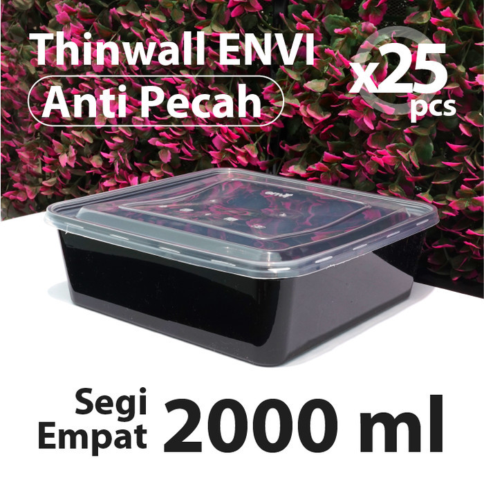 Paket 25 set - Thinwall Anti Pecah ENVI Hitam 2000 ml - Square