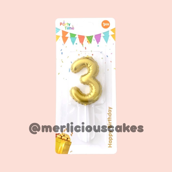>>>>>] Gold Baloon Candle Angka 3 Lilin Balon Emas Lilin Ulang Tahun