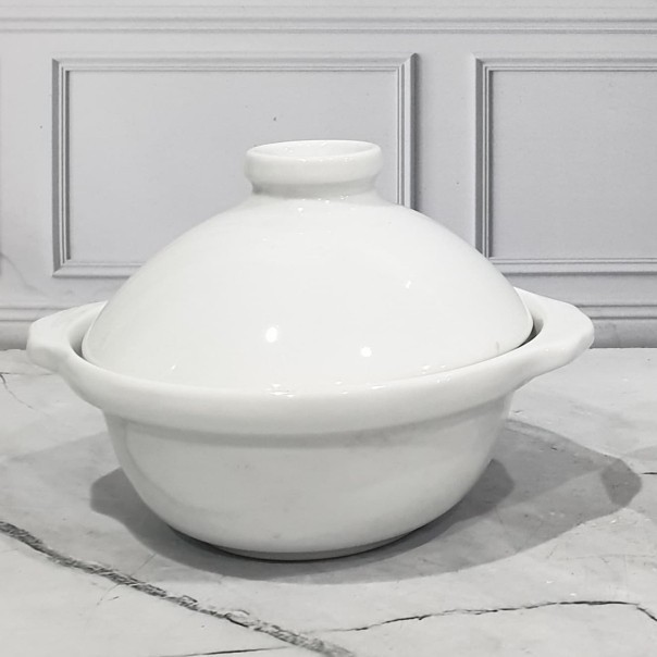 ] Mangkok Kecil + Tutup Mangkok Keramik Porselen Putih Polos Premium Blanc 5" Mangkok Tutup Makan