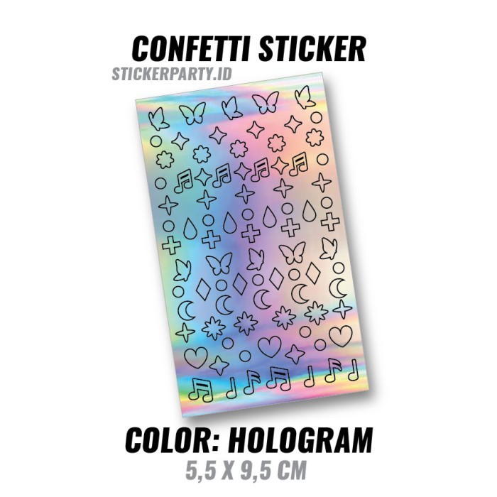 

*****] [Sticker Party] Stiker Confetti Kupu Bintang Hologram Putih Hitam