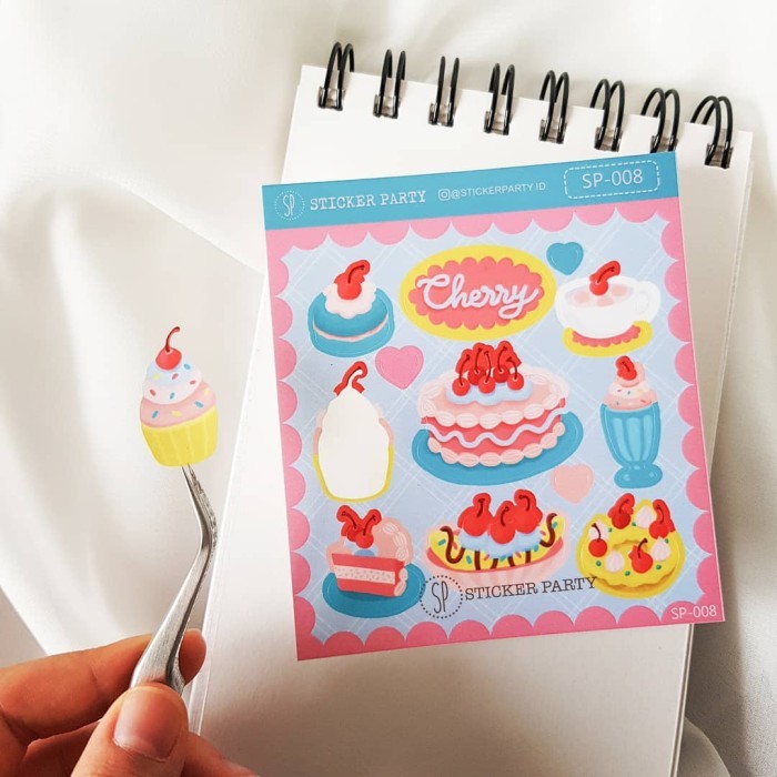 

langsung order saja] Sticker Party Stiker Cherry Cake Pink Kue Tart Dan Es Krim SP008