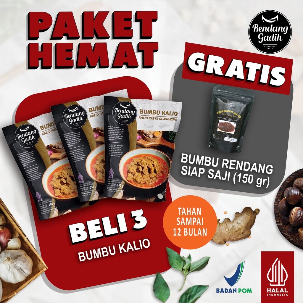 

Rendang Gadih - Paket 3 pcs Bumbu Kalio Instan @ 250 g
