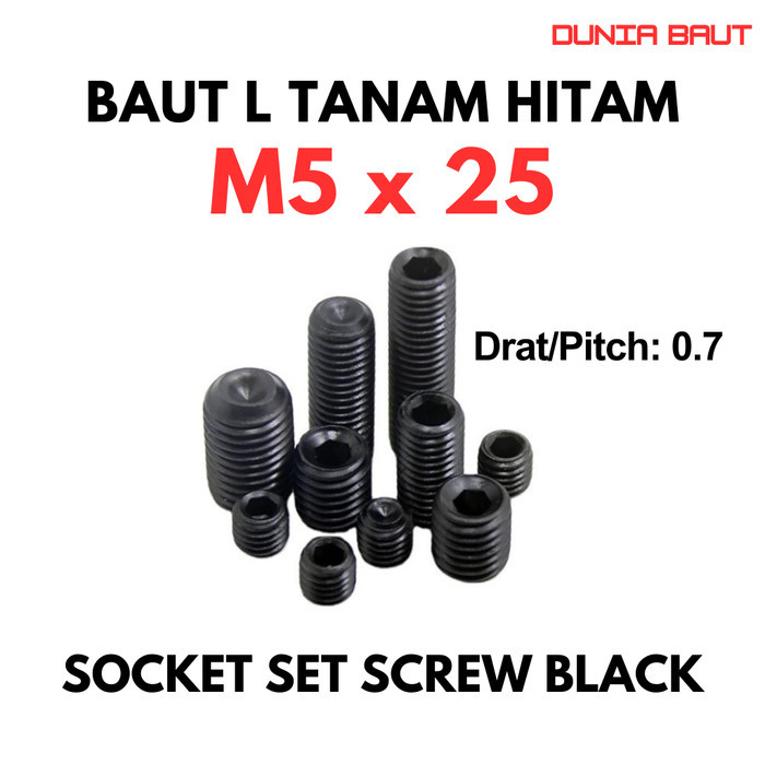 Baut L Tanam M5X25 / L Set 5X25 / Baut Tanam L M5 X 25 / L Set Hitam 5 X 25  - Socket Set Screw Blac