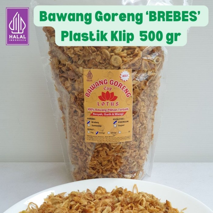 

TERLARIS BAWANG GORENG ASLI BREBES PREMIUM KEMASAN 500GR CAP LOTUS MURAH!!! MURAH