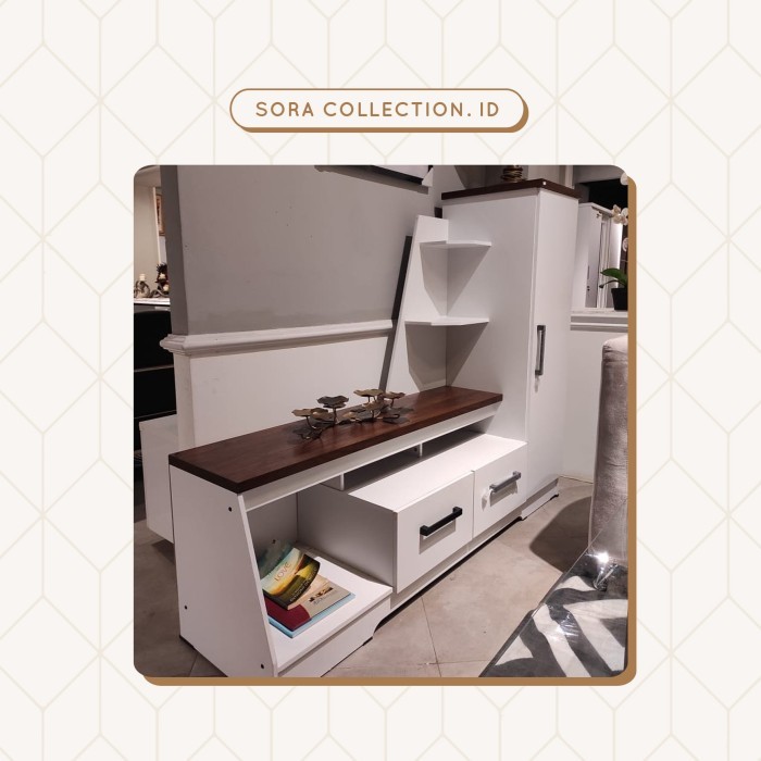 Rak Tv Minimalis / Meja Tv Besar Warna Putih Bahan Partikel Board