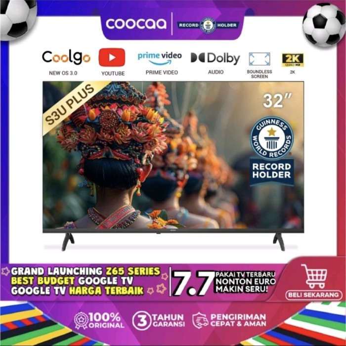 Led Tv Coocaa 32 Inch 32S3U Digital Smart Tv Bezel-Less Garansi Resmi