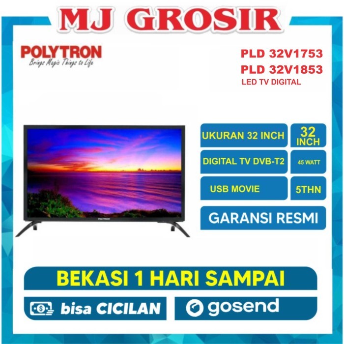 Promo Led Tv Polytron 32" 32V1853 32 Inch Usb Hd Hdmi Digital Tv