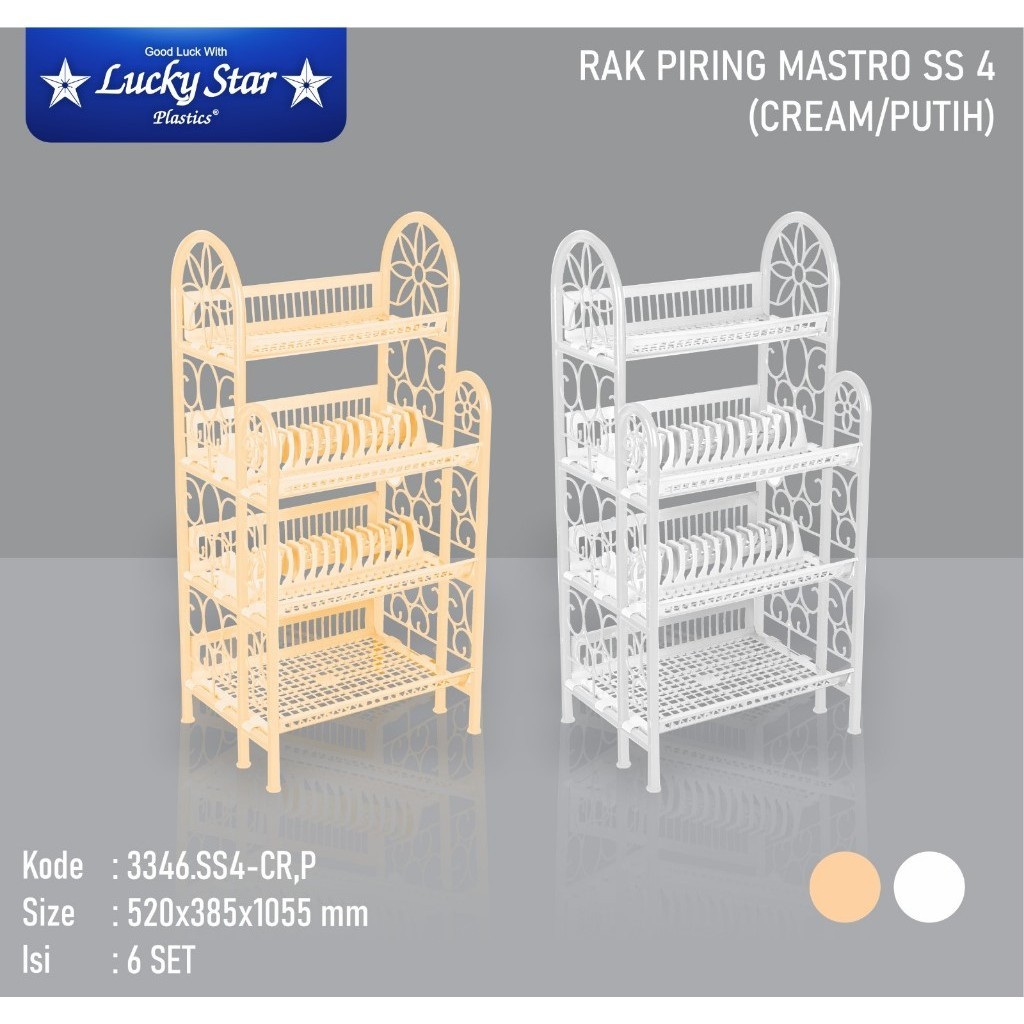 Murah Lucky Star - Rak Piring Plastik / Rak Piring Mastro Susun 4 (Cream/Putih)