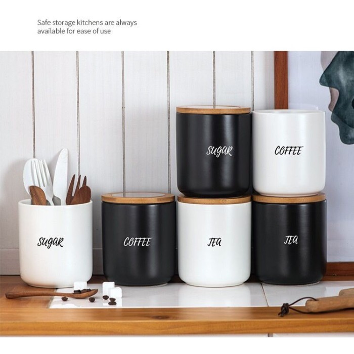 [MS]1SET Tempat Penyimpanan Kopi Teh Gula/Toples Kopi Keramik Set 3in1