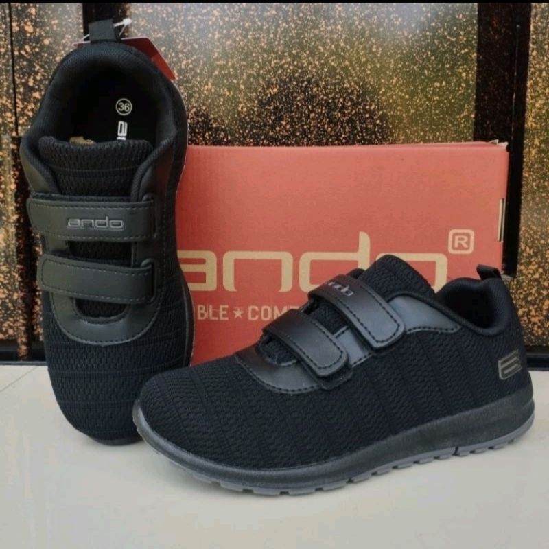 Disc Ando Sepatu Sneaker Anak Sekolah Cewek Cowok Kecil Tanggung Kreketan Tanpa Tali Hitam Putih