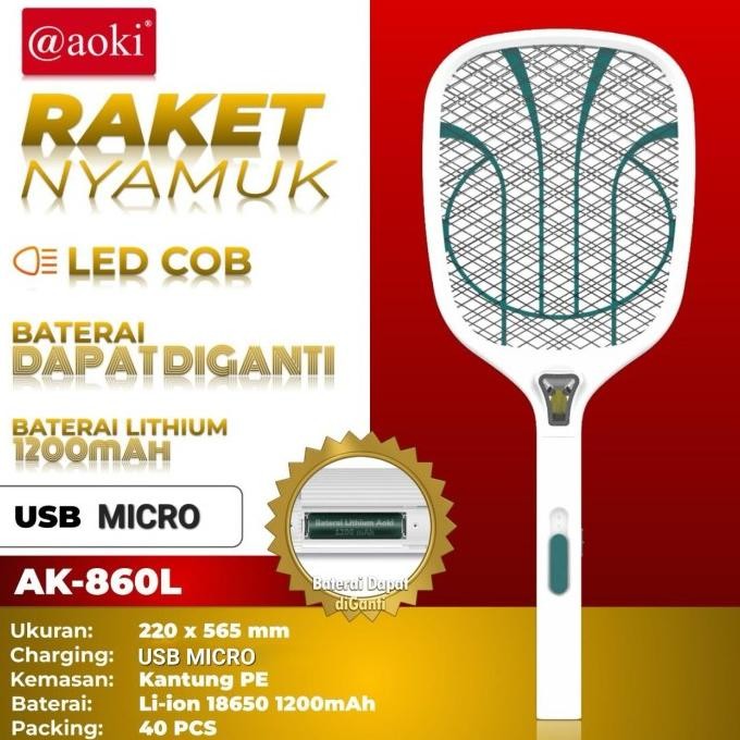 Terbaru Aoki Raket Nyamuk Battery Lithium 18650 Rechargeable