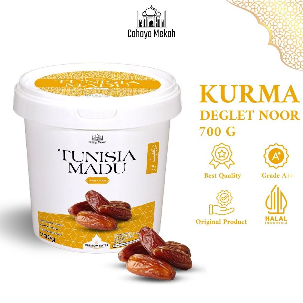 

tin- cahaya mekah kurma tunisia madu ember 700gr deglet noor honey preum hh quality