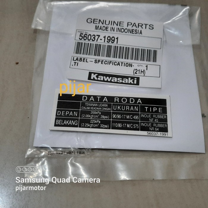 Label Stiker Data Roda Tekanan Angin Ban Kawasaki Ninja 150 Rr Old New Termurah Langka