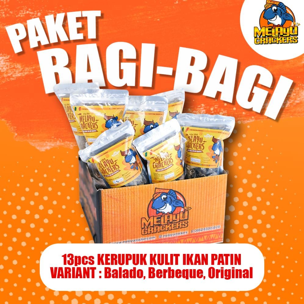 

SPIROS PAKET BAGI-BAGI | KERUPUK KULIT IKAN PATIN | 13PCS FREE BOX | MELAYU CRACKERS | OLEH-OLEH KHAS PEKANBARU