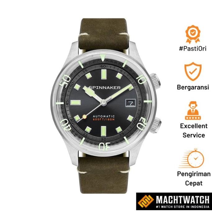 Sale Spinnaker Sp-5062-02 Vintage Bradner Men Black Dial Green Leather