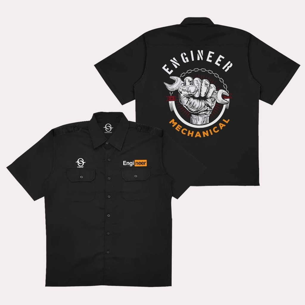 Oneshirt Kemeja Workshirt Engineer Baju Pdh Hitam