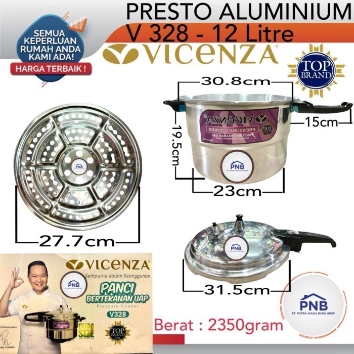 PANCI PRESTO VICENZA 12 LITER V 328 PRESSURE COOKER VICENZA