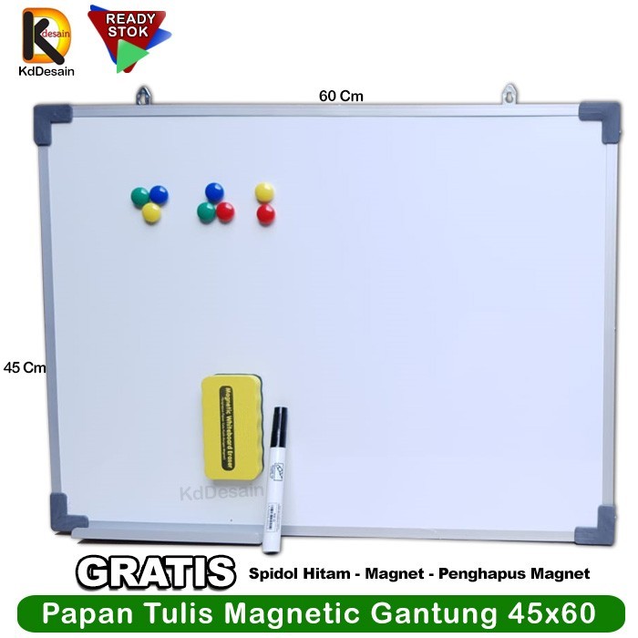 

PAPAN TULIS WHITEBOARD MAGNETIC GANTUNG 45X60 SPIDOL HITAM MGNET HAPUS