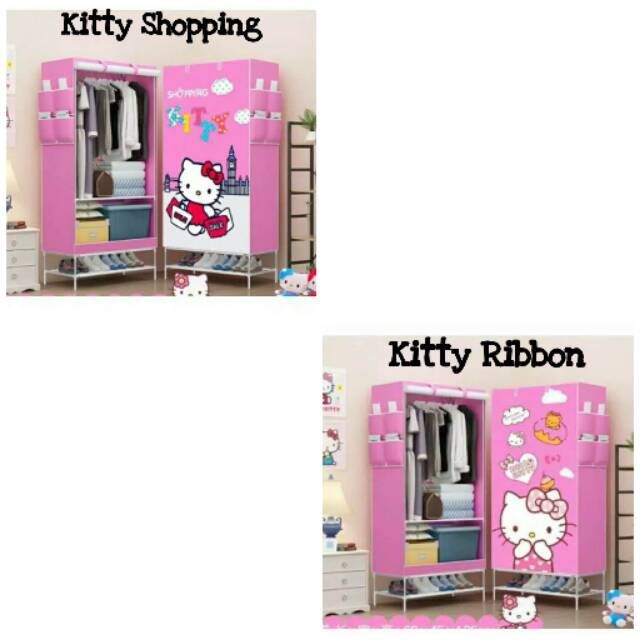 Awet Ready Lemari Portable Pakaian Anak/ Lemari Kain Plastik 60 Ciss Lemari Tirai Resleting/ Lemari