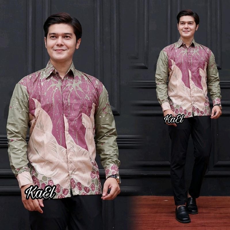 BATIK PRIA DEWASA .KEMEJA LAVENDER Baju Katun Panjang Pendek Atasan Batik Kantor Kondangan