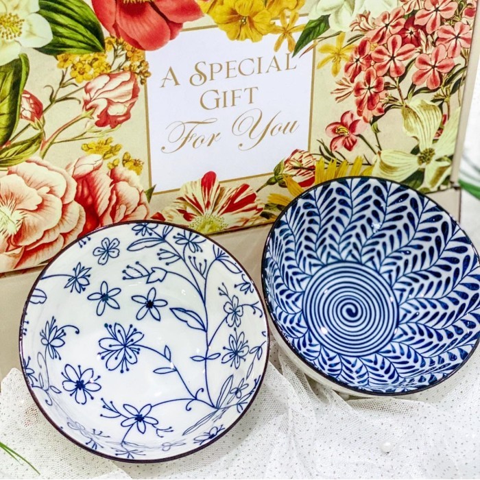 Flower Gift Box Japanese Premium 2 Bowls Mangkok Keramik