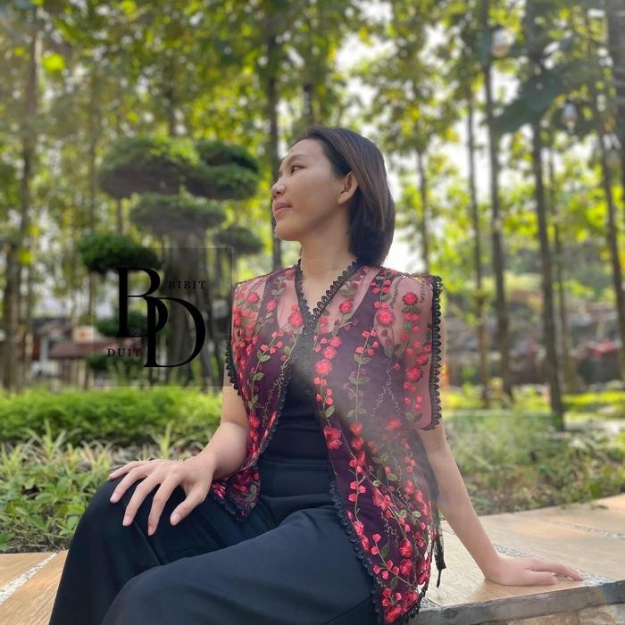 Vest Brukat Garden Premium Outer Baju Kondangan Rompi Wanita Motif Atasan Hitam Semi Crop Top Best