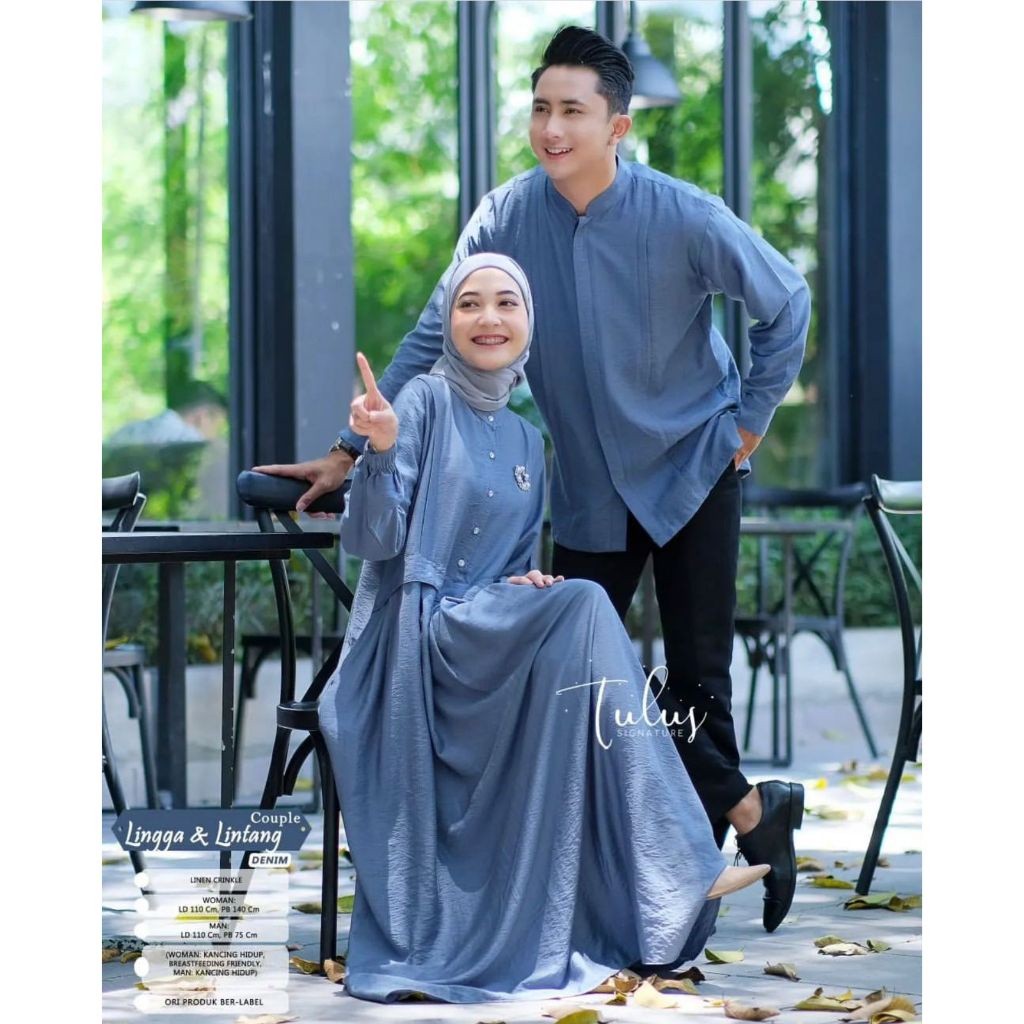 Gamis Couple Gaun Kemeja Ghams Hem Cauple Muslim Keluaran 2025 Sarimbit Pria Wanita Dewasa Family La