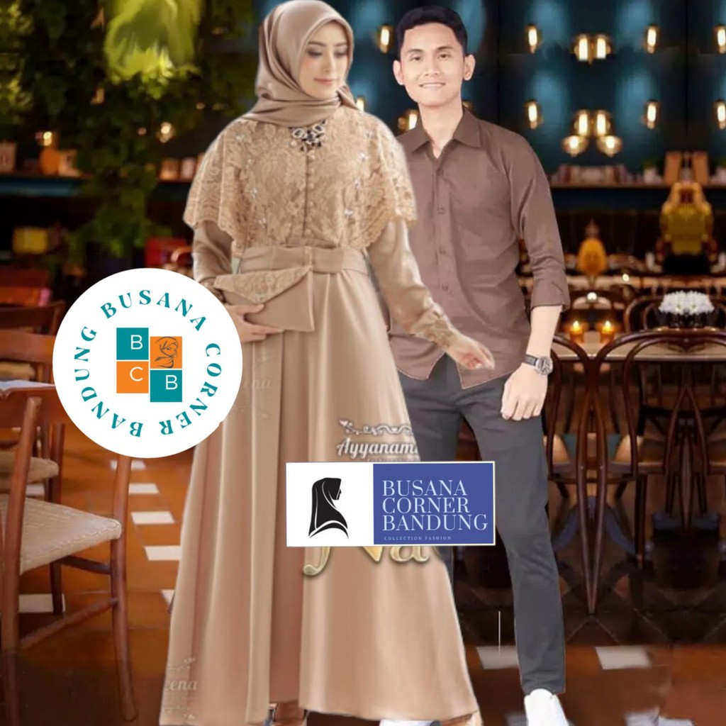 Gamis Couple Brokat Kapel Pasangan Batik Lebaran Idul Fitri Muslimah Sarimbit Pria Wanita Dewasa Fam