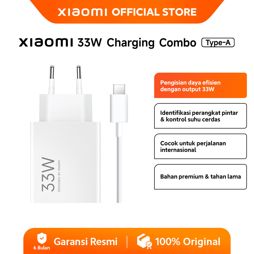 Xiaomi 33W Charging Combo Tipe A | Pengisian Daya Efisien | Output hingga 33W | Bahan Premium & Tahan Lama [Official Store]