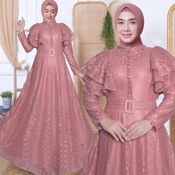 baju gamis wanita terbaru murah dress muslim pesta modern modis nara Terlaris