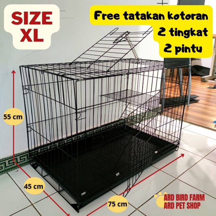 KANDANG KUCING KELINCI SIZE XL BESI LIPAT JUMBO UKURAN 75 2 TINGKAT