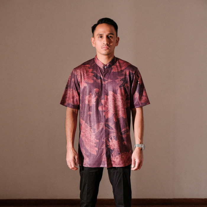 Kemeja Batik Lengan Pendek - Magani Nosweat - Red Chrysanthemum