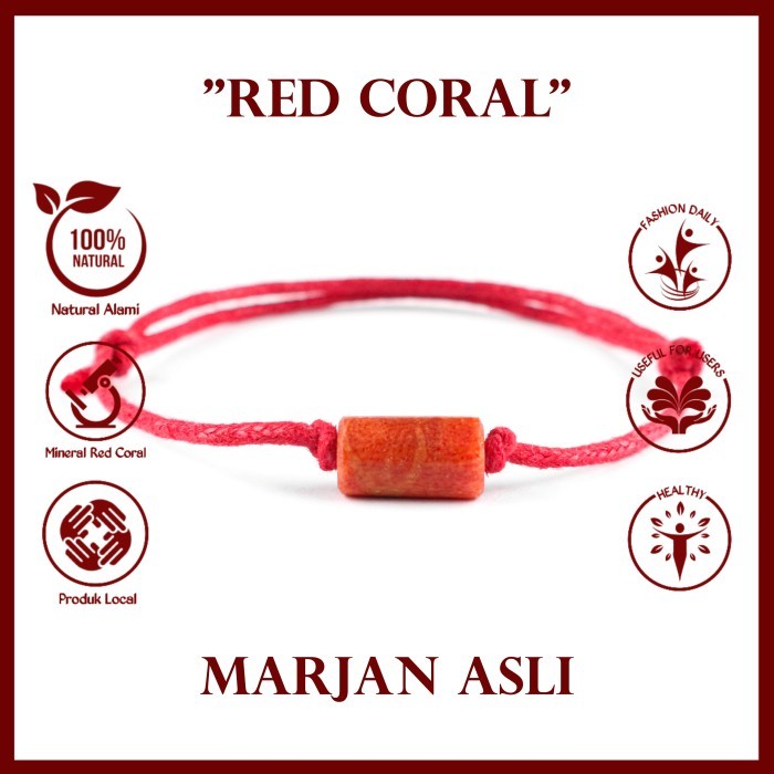 Gelang Tali Merah Batu Marjan Natural Red Coral Asli Karang Laut