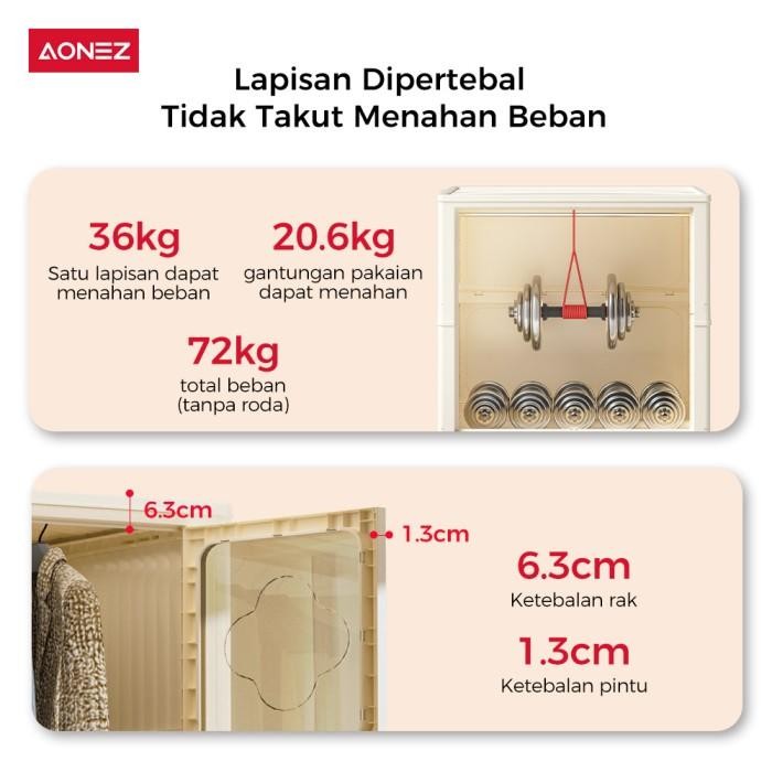 AONEZ LEMARI PAKAIAN PLASTIK SUSUN PUTIH MINIMALIS LEMARI BAJU 3 LEMARI LIPAT + 1 LEMARI PAKAIAN