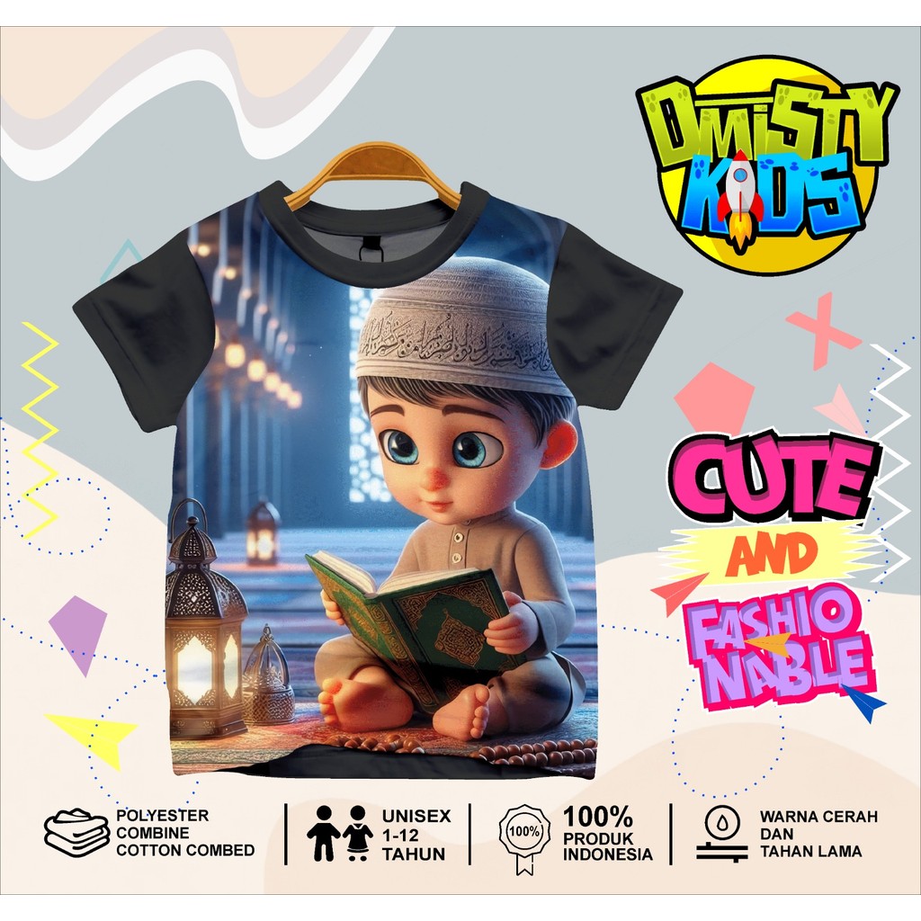 Baju Kaos Atasan Anak Printing 3D - MUSLIM 05