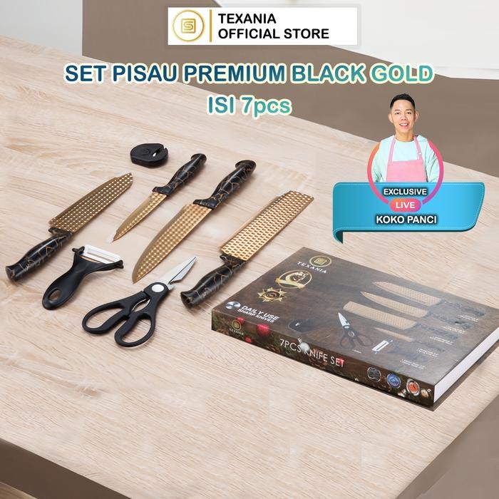 NEW [KOKOPANCI X TEXANIA] TEXANIA SET PISAU PREMIUM STAINLESS STEEL ISI 7PCS WARNA GOLD KITCHENWARE