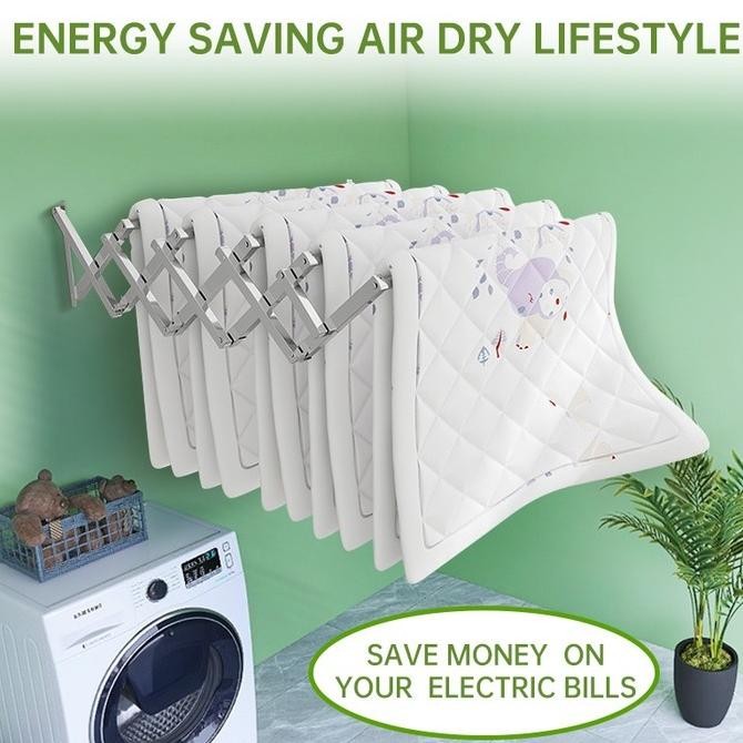 (COD)JEMURAN DINDING LIPAT STAINLESS JEMURAN BAJU DINDING JEMURAN PAKAIAN DINDING JEMURAN HANGER POR